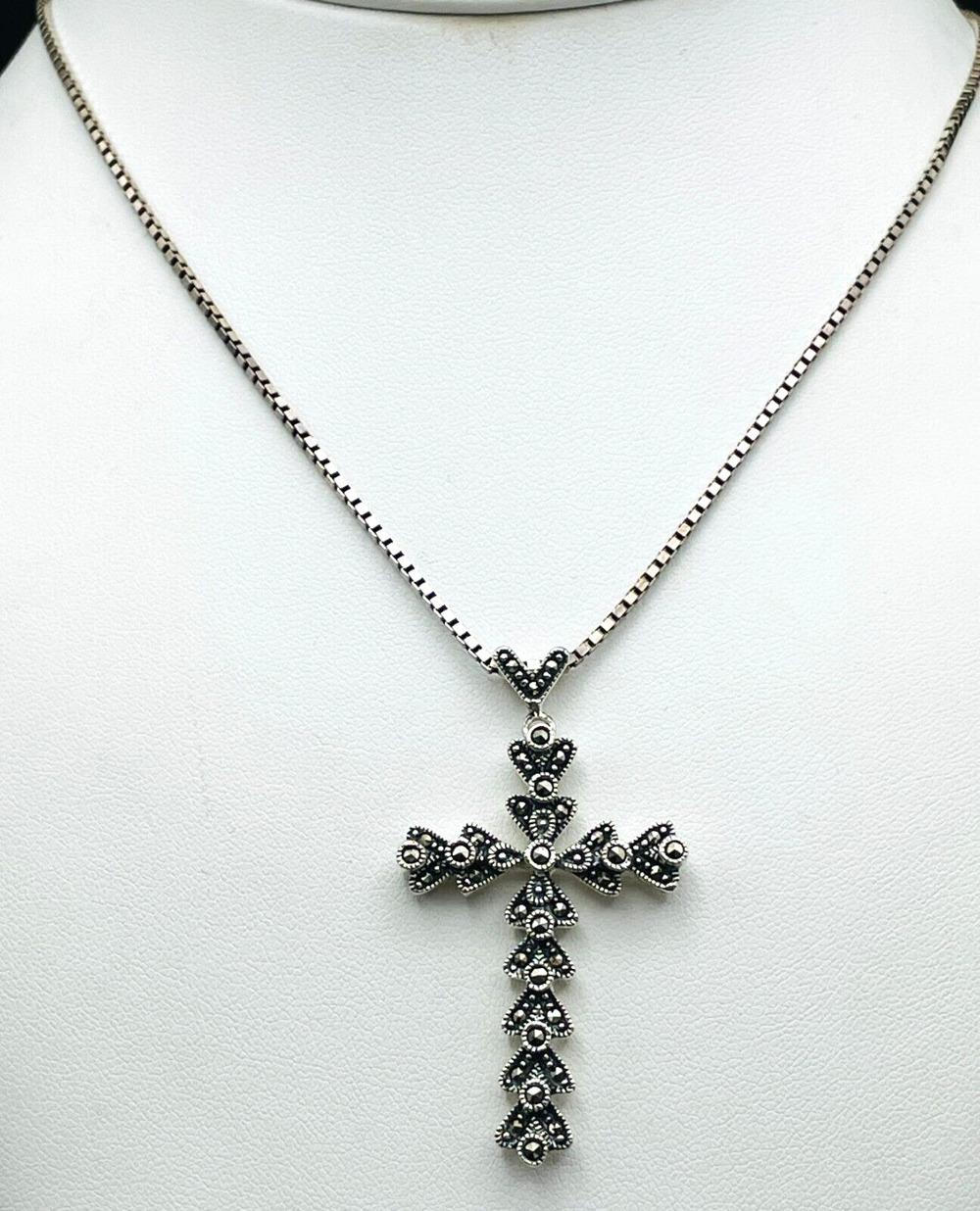 Sterling Silver Marcasite Cross 18" 925 Box Chain Necklace From Shop NBC NEW